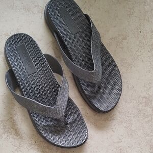 Capelli of New York Silver Braided Wedge Flip Flops